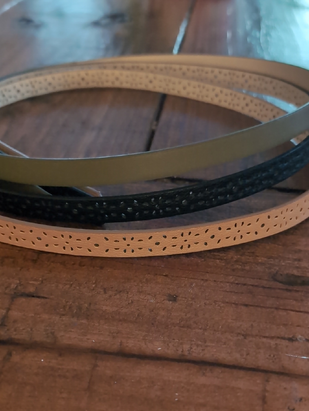 Set of Three Slim Leather Belts - Black, Olive, Tan